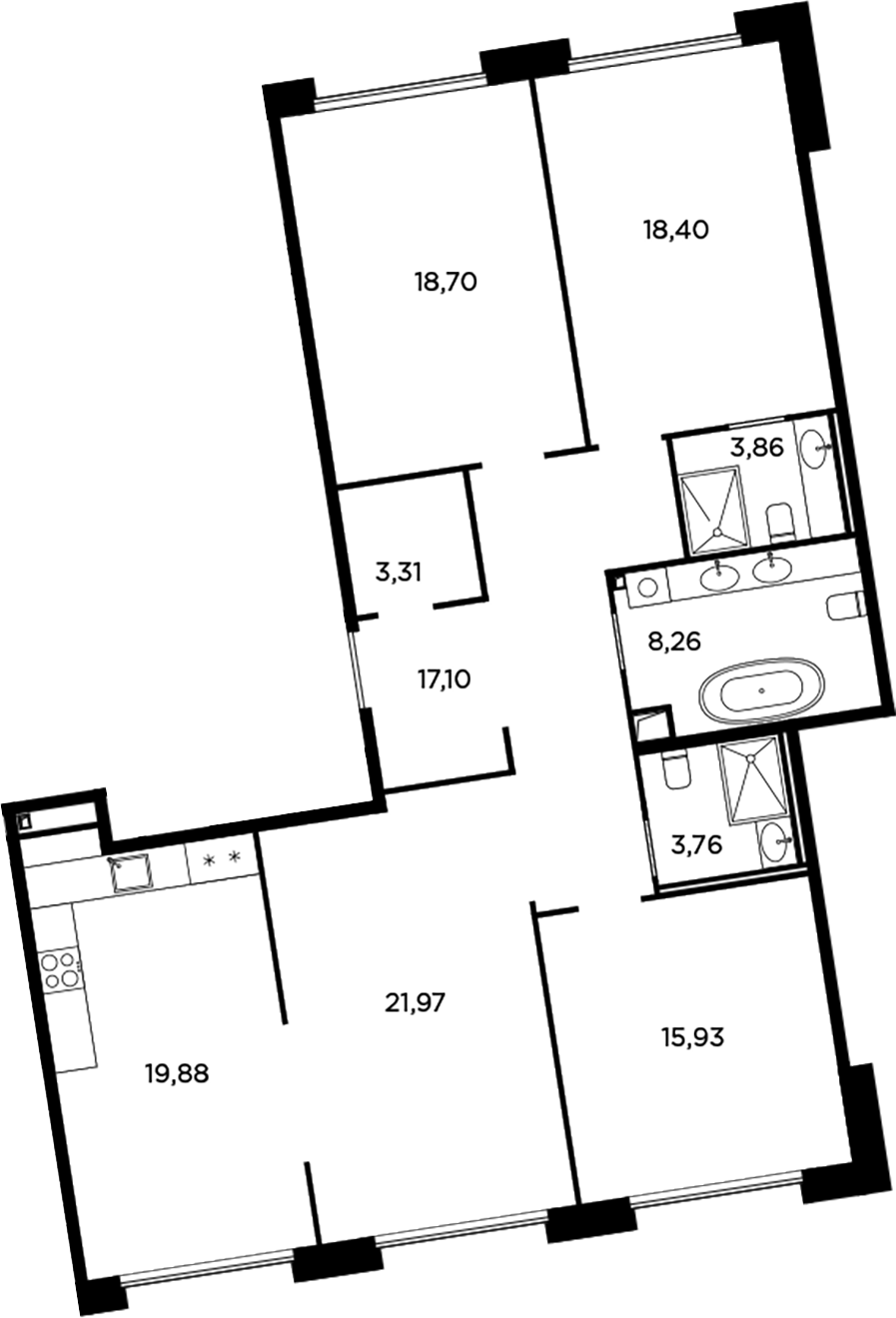 Планировка — Акватория, 5-комн., 131 м²
