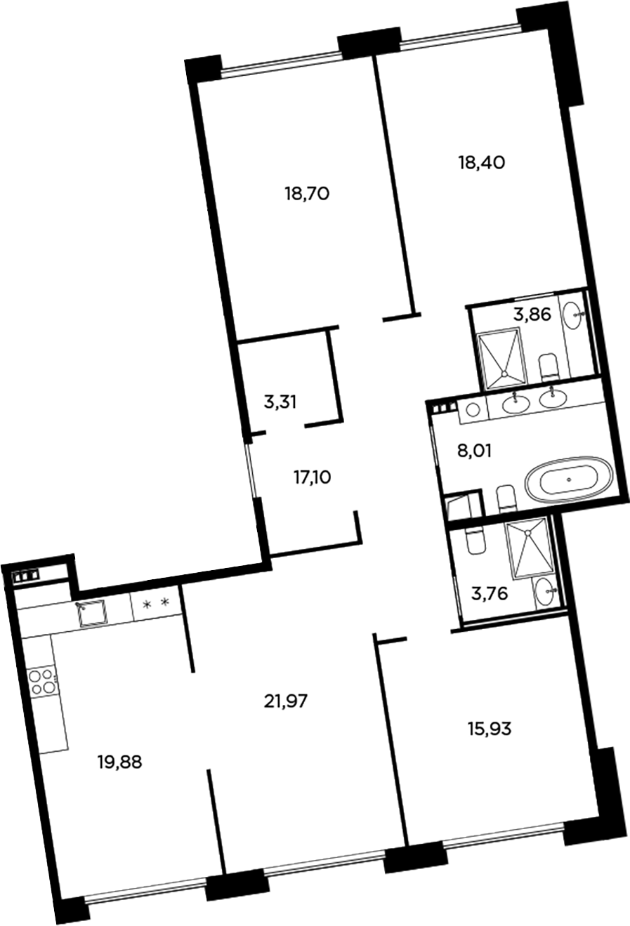 Планировка — Акватория, 5-комн., 131 м²