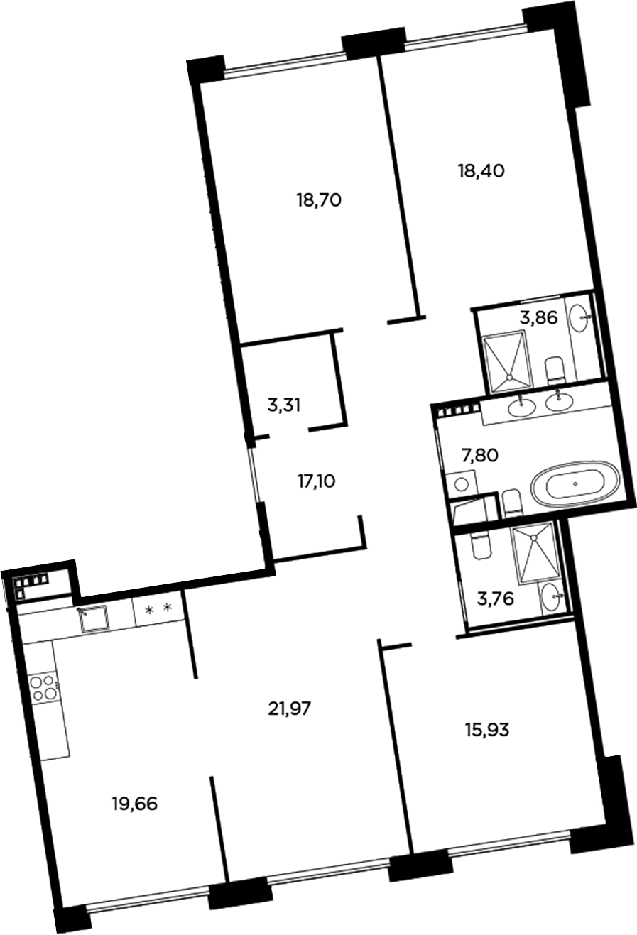 Планировка — Акватория, 5-комн., 130 м²