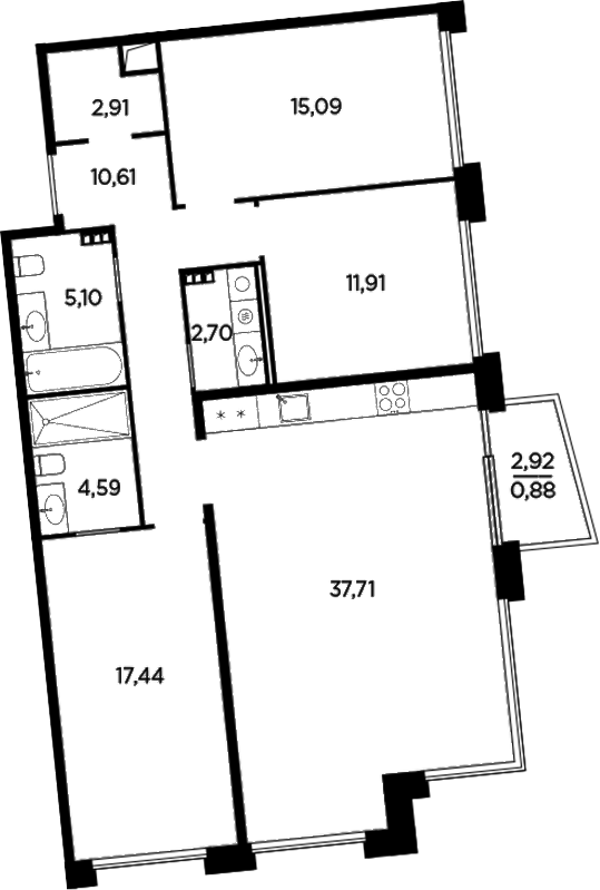Планировка — Акватория, 4-комн., 108 м²