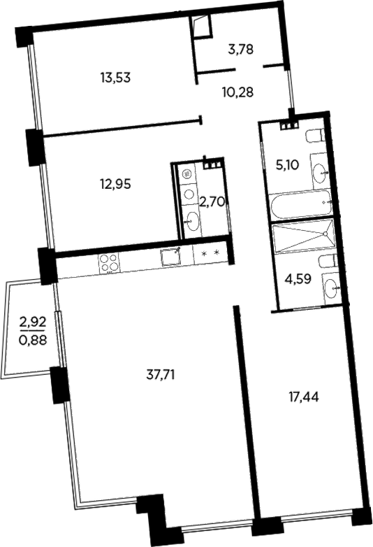 Планировка — Акватория, 4-комн., 108 м²