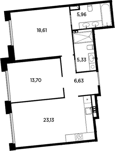 Планировка — Акватория, 3-комн., 73 м²