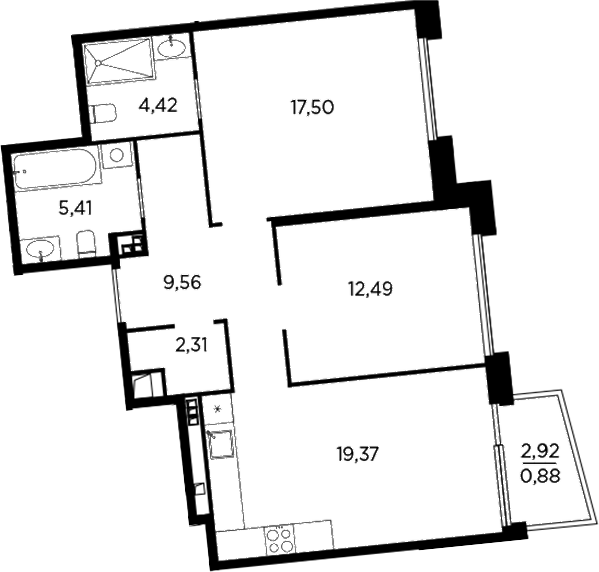 Планировка — Акватория, 3-комн., 71 м²