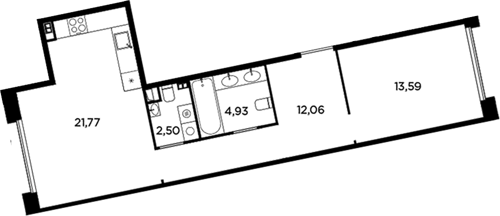 Планировка — Акватория, 2-комн., 55 м²