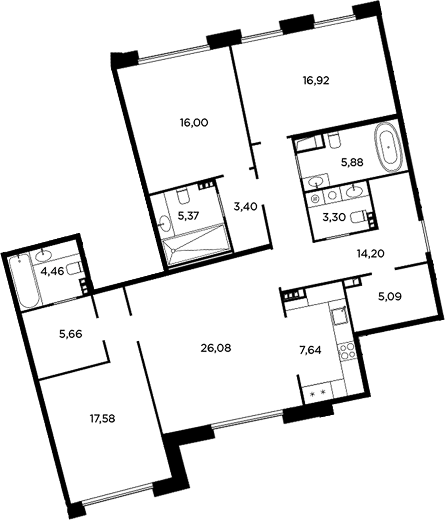 Планировка — Акватория, 4-комн., 132 м²