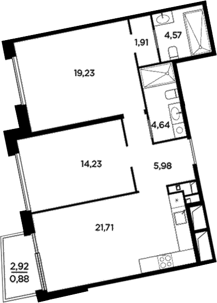 Планировка — Акватория, 3-комн., 72 м²