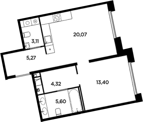 Планировка — Акватория, 2-комн., 52 м²