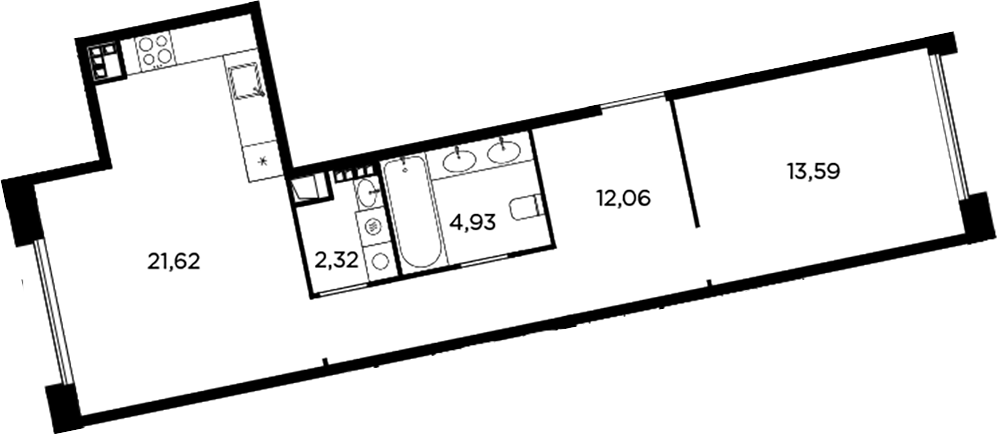 Планировка — Акватория, 2-комн., 55 м²