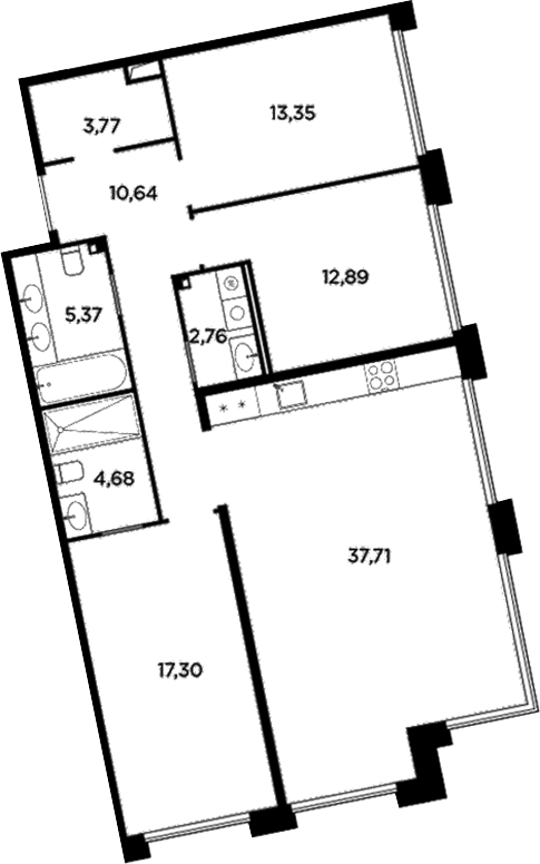 Планировка — Акватория, 4-комн., 108 м²