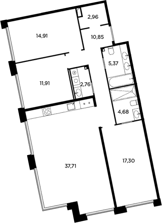 Планировка — Акватория, 4-комн., 108 м²