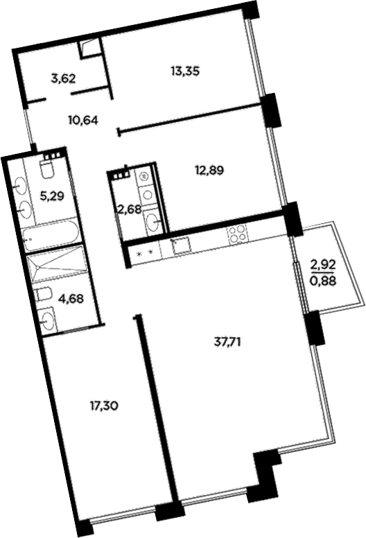 Планировка — Акватория, 4-комн., 108 м²