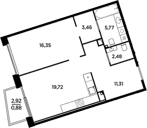 Планировка — Акватория, 2-комн., 59 м²