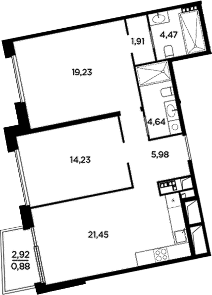 Планировка — Акватория, 3-комн., 72 м²