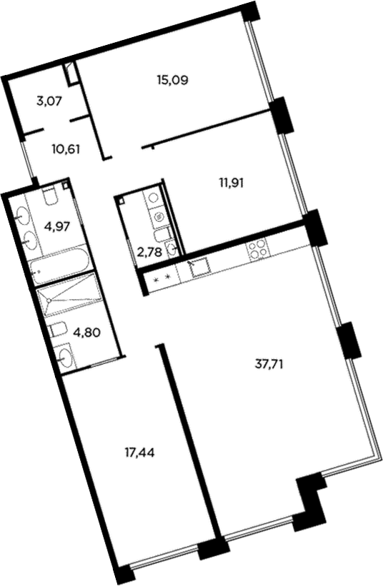 Планировка — Акватория, 4-комн., 108 м²