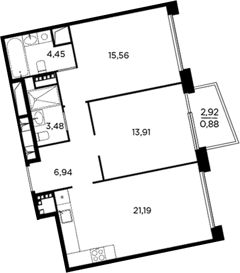 Планировка — Акватория, 3-комн., 66 м²