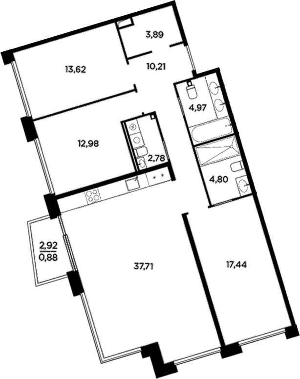 Планировка — Акватория, 4-комн., 108 м²