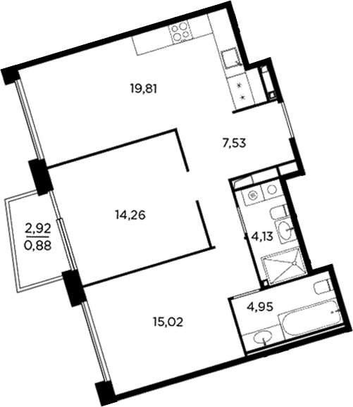 Планировка — Акватория, 3-комн., 66 м²