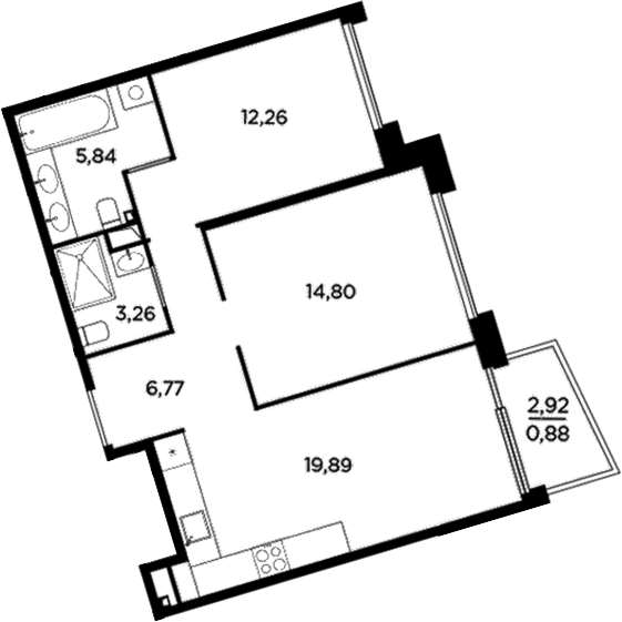 Планировка — Акватория, 3-комн., 63 м²