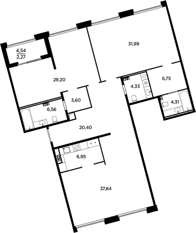 Планировка — Акватория, 3-комн., 151 м²