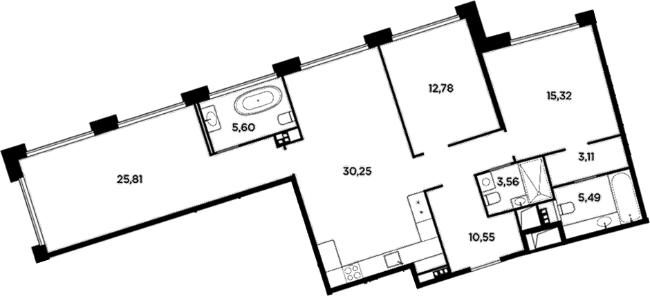 Планировка — Акватория, 4-комн., 112 м²