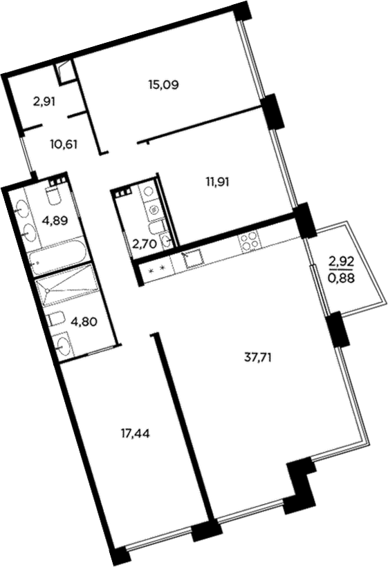 Планировка — Акватория, 4-комн., 108 м²