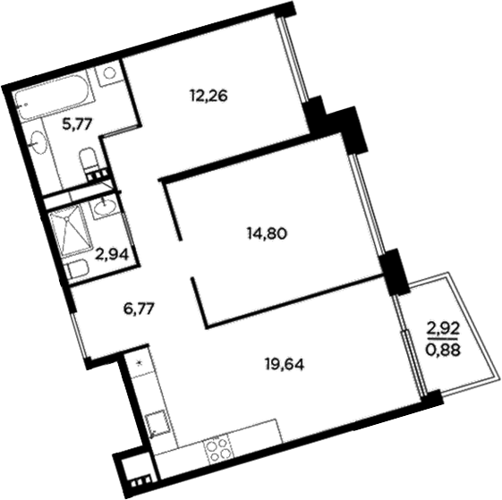 Планировка — Акватория, 3-комн., 62 м²