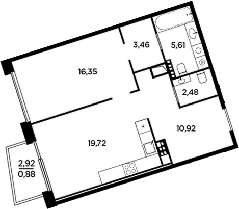 Планировка — Акватория, 2-комн., 59 м²