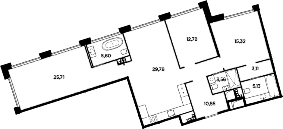 Планировка — Акватория, 4-комн., 112 м²