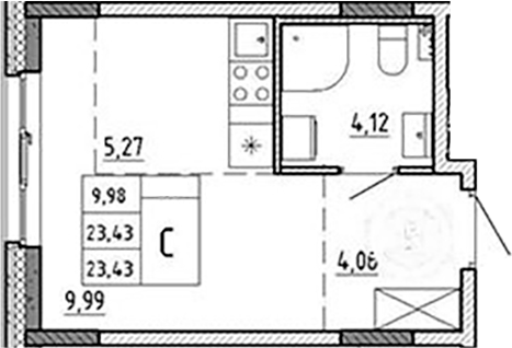 Планировка — Аннино Сити, Студия, 23 м²