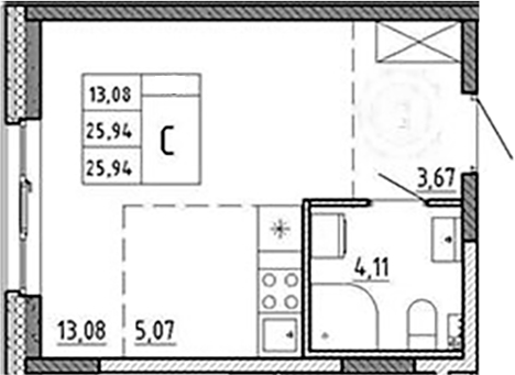 Планировка — Аннино Сити, Студия, 26 м²