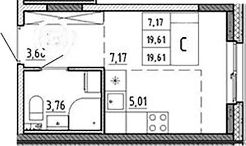 Планировка — Аннино Сити, Студия, 20 м²