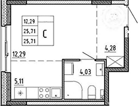 Планировка — Аннино Сити, Студия, 26 м²