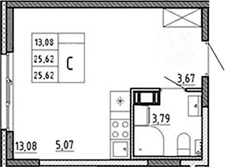 Планировка — Аннино Сити, Студия, 26 м²