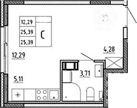Планировка — Аннино Сити, Студия, 25 м²