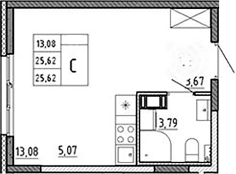 Планировка — Аннино Сити, Студия, 26 м²