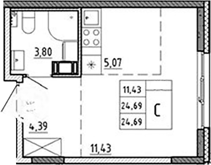Планировка — Аннино Сити, Студия, 25 м²