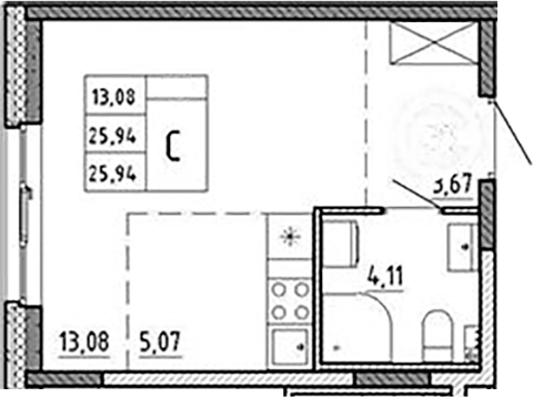 Планировка — Аннино Сити, Студия, 26 м²