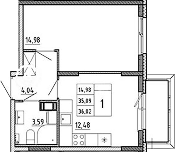 Планировка — Аннино Сити, 1-комн., 35 м²