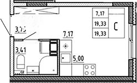 Планировка — Аннино Сити, Студия, 19 м²