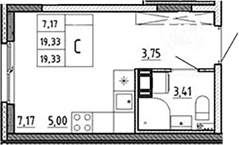 Планировка — Аннино Сити, Студия, 19 м²