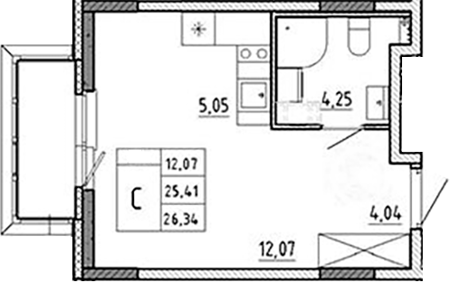 Планировка — Аннино Сити, Студия, 25 м²