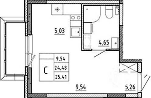 Планировка — Аннино Сити, Студия, 24 м²