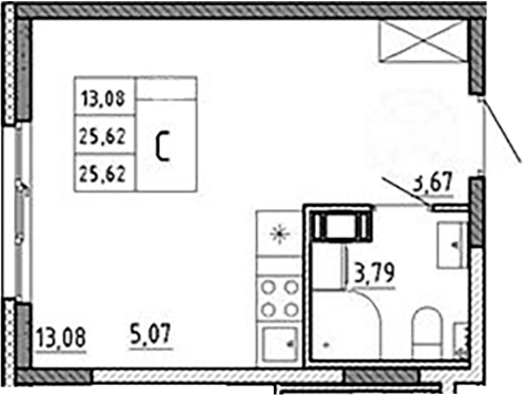 Планировка — Аннино Сити, Студия, 26 м²