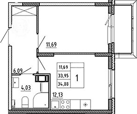 Планировка — Аннино Сити, 1-комн., 34 м²
