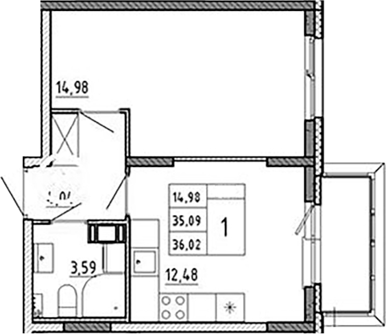 Планировка — Аннино Сити, 1-комн., 35 м²