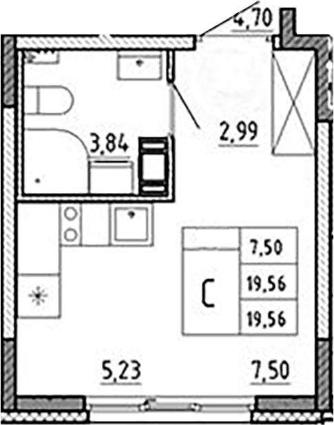 Планировка — Аннино Сити, Студия, 20 м²