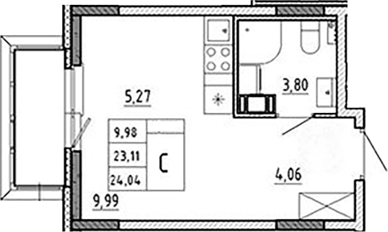 Планировка — Аннино Сити, Студия, 23 м²