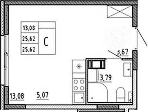 Планировка — Аннино Сити, Студия, 26 м²