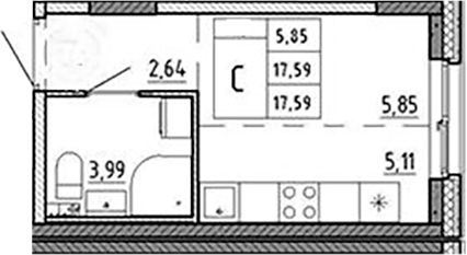 Планировка — Аннино Сити, Студия, 18 м²
