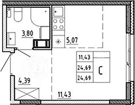 Планировка — Аннино Сити, Студия, 25 м²